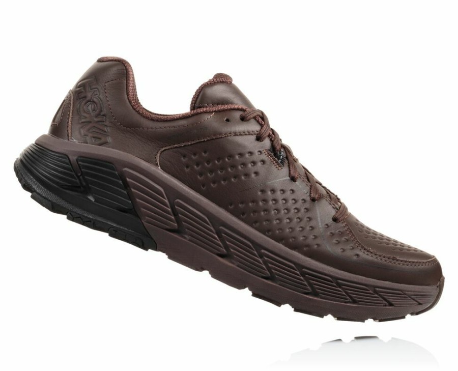 Men'S Shoes * | Limited Edition Hoka Men'S Gaviota Leather Running Shoes Coffee/Black My-8912165